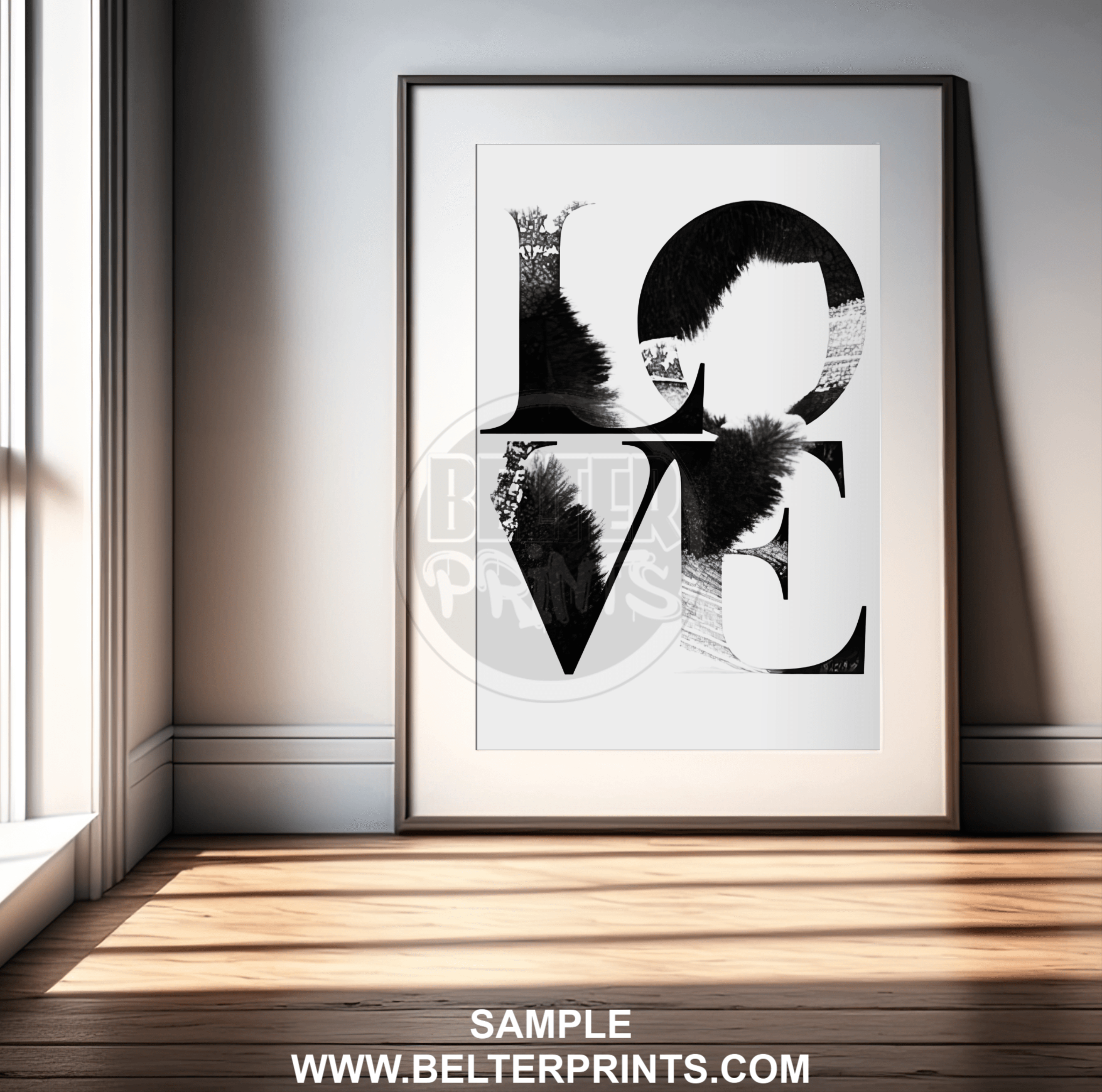 Love Smudge Wall Art Print – Bold Typography LOVE Word Design