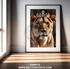 Crowned Lioness Wall Art – Royal Big Cat Print