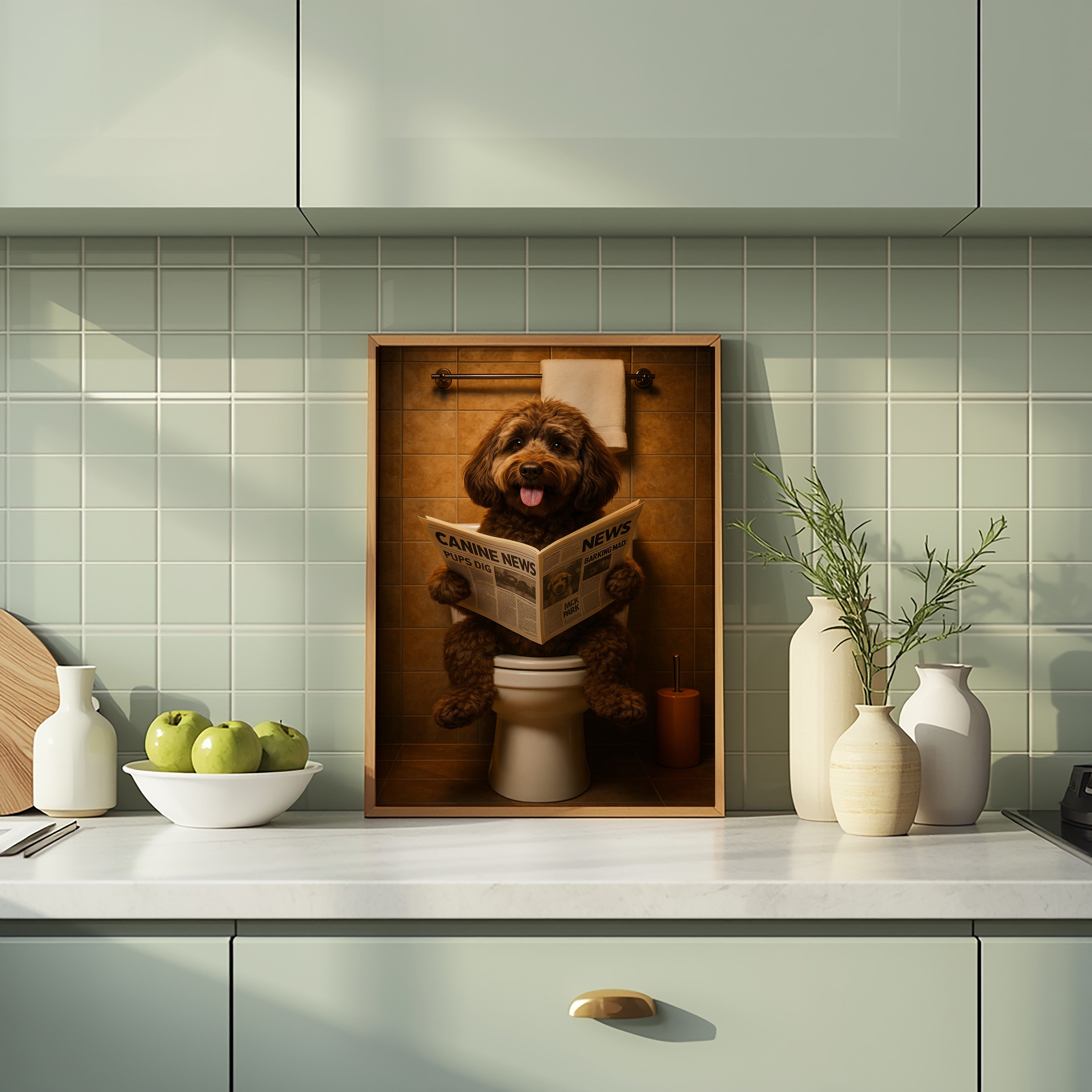 Labradoodle On The Toilet | Funny Dog Bathroom Wall Art Print