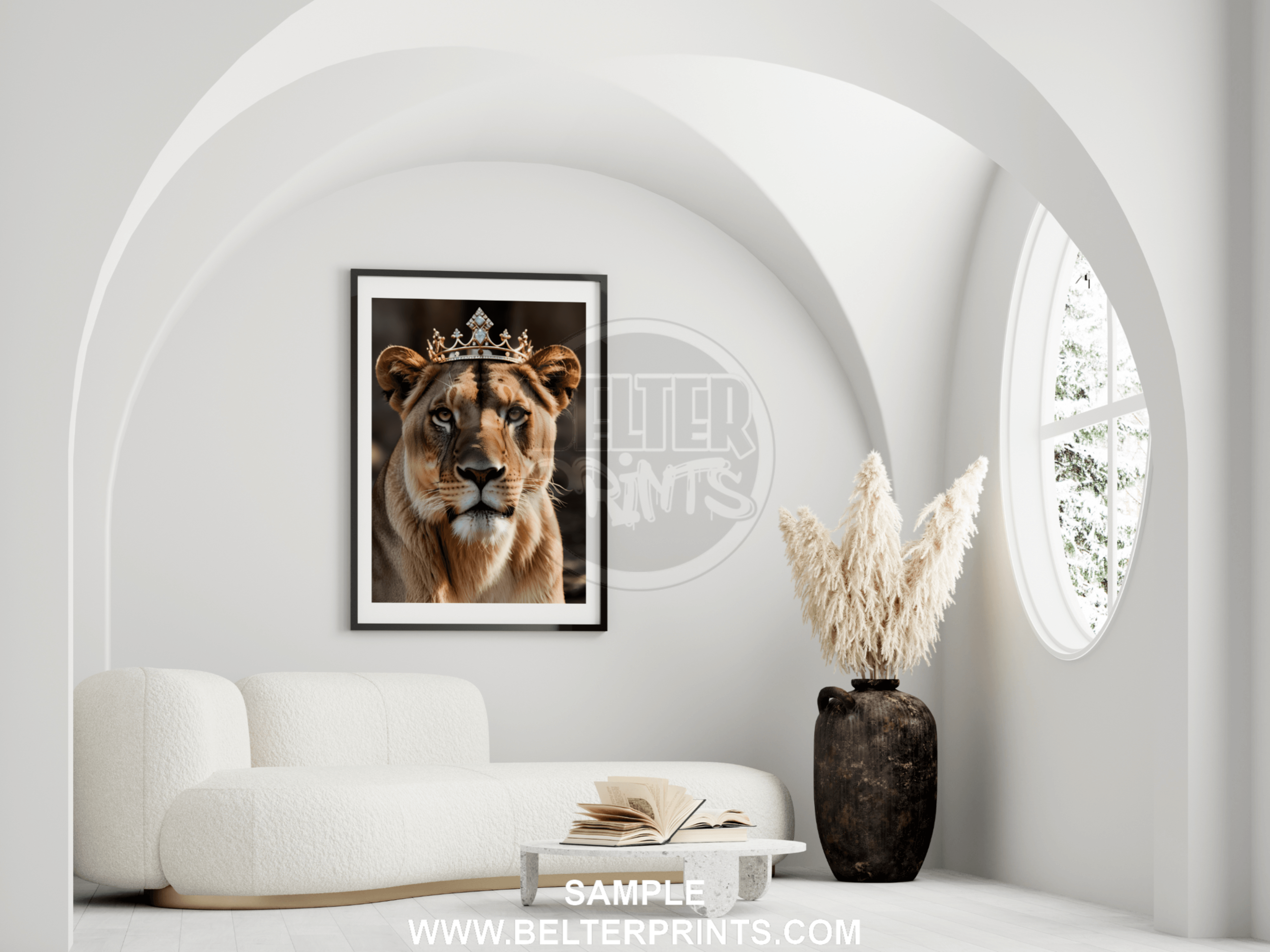 Crowned Lioness Wall Art – Royal Big Cat Print