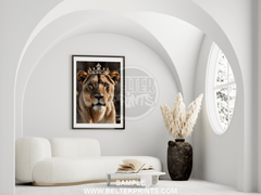 Crowned Lioness Wall Art – Royal Big Cat Print