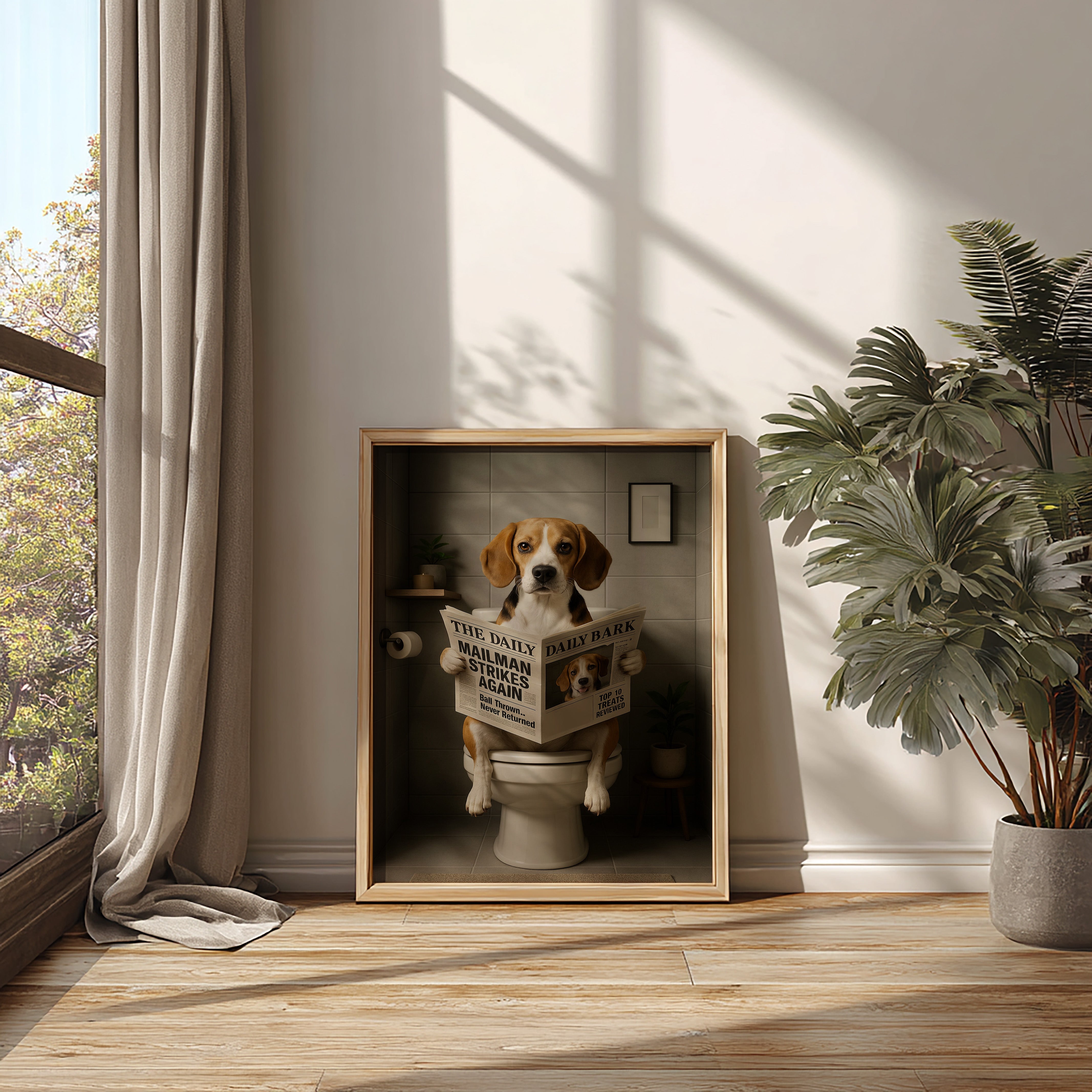 Beagle On The Toilet | Funny Dog Bathroom Wall Art Print
