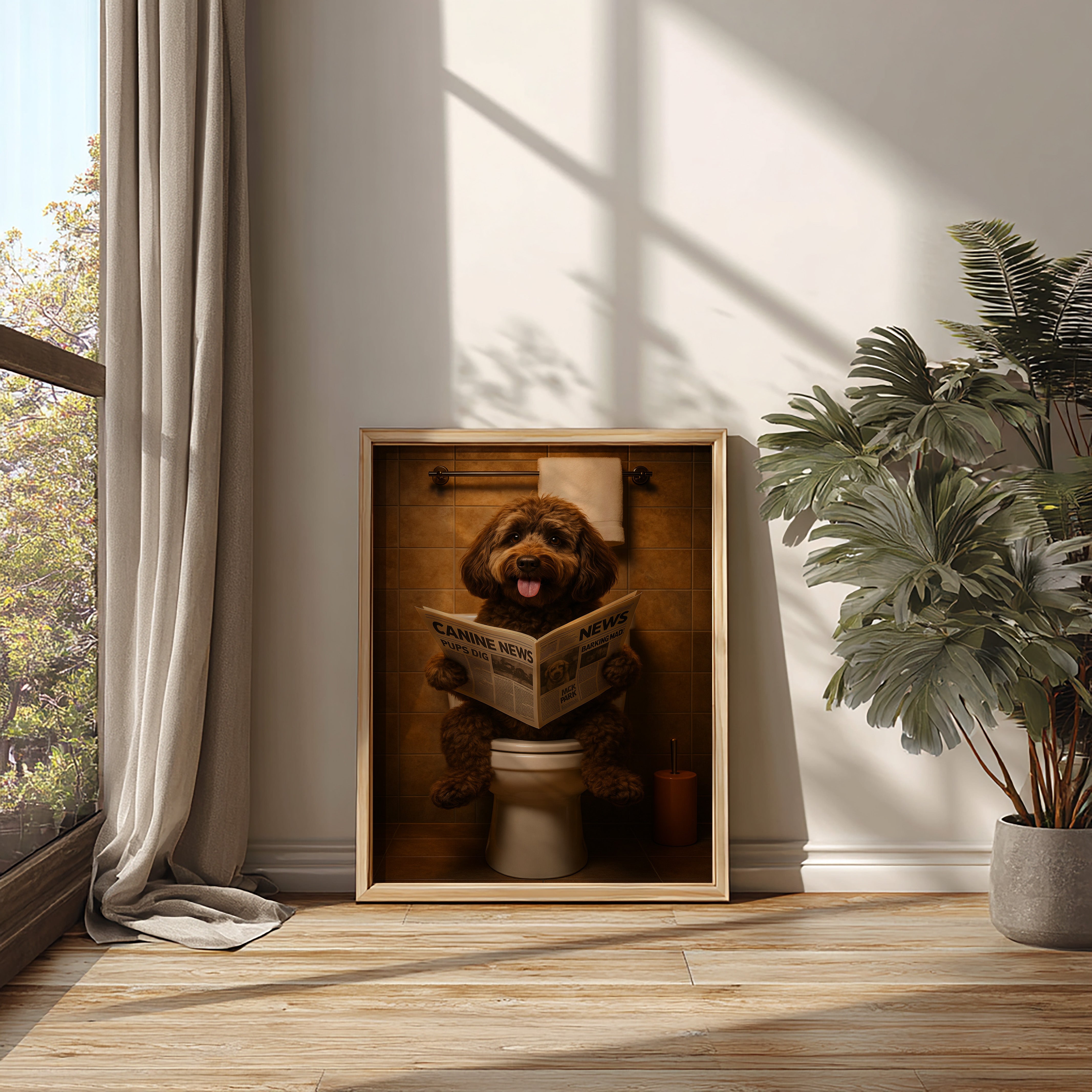 Labradoodle On The Toilet | Funny Dog Bathroom Wall Art Print