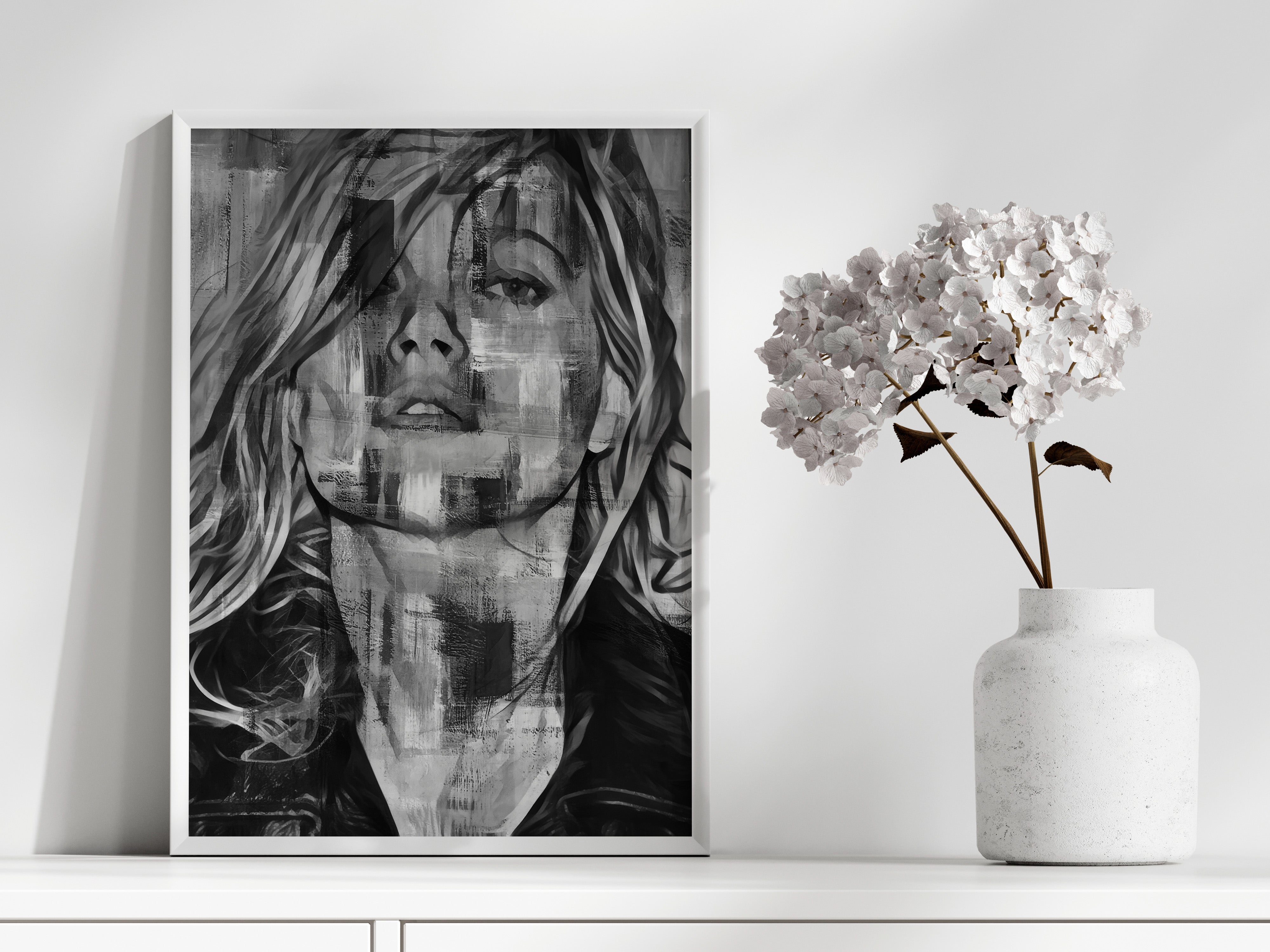 Kate Moss Grunge Urban Wall Art | Edgy Monochrome Modern Portrait Print