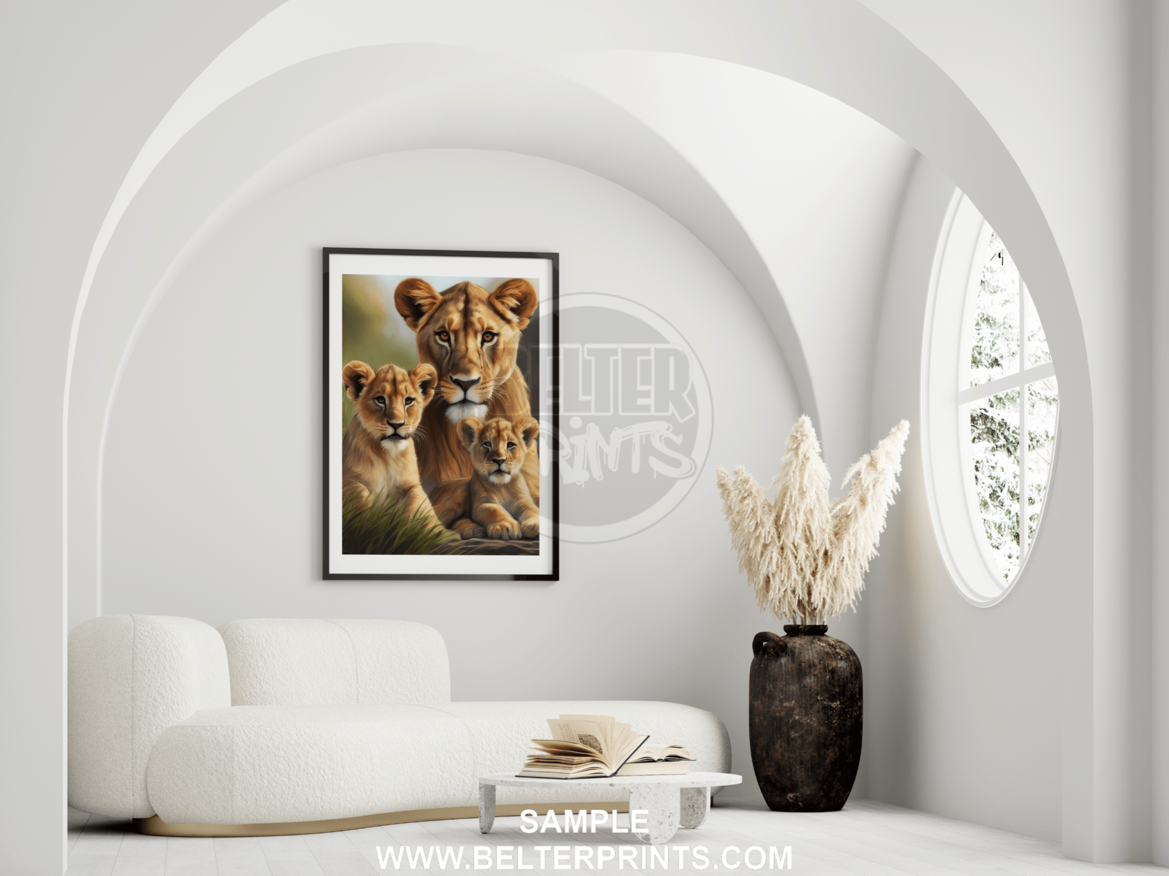 Majestic Lioness and Cubs Wall Art – Heartwarming Safari Wildlife Print