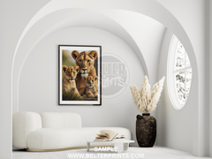 Majestic Lioness and Cubs Wall Art – Heartwarming Safari Wildlife Print