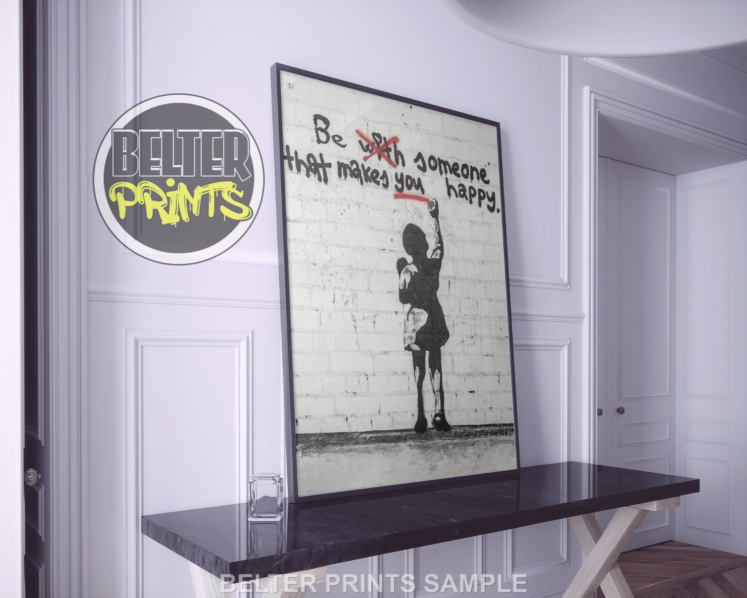 Be Happy Banksy-Inspired Wall Art Print