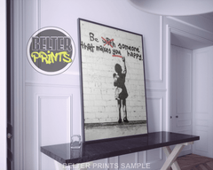 Be Happy Banksy-Inspired Wall Art Print