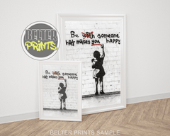 Be Happy Banksy-Inspired Wall Art Print