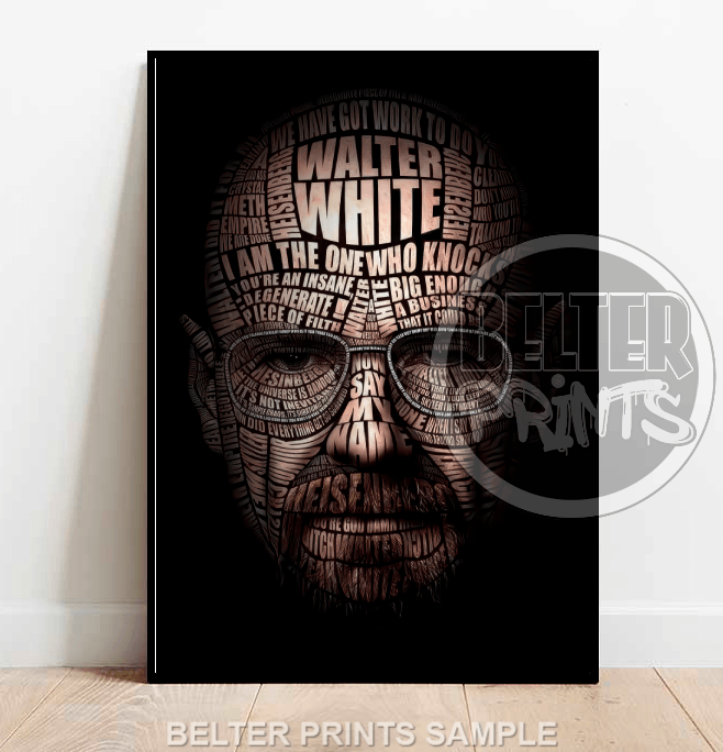 Walter White Breaking Bad Wall Art | Typography Dark Portrait | Bold Crime Legend Print