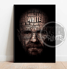 Walter White Breaking Bad Wall Art | Typography Dark Portrait | Bold Crime Legend Print