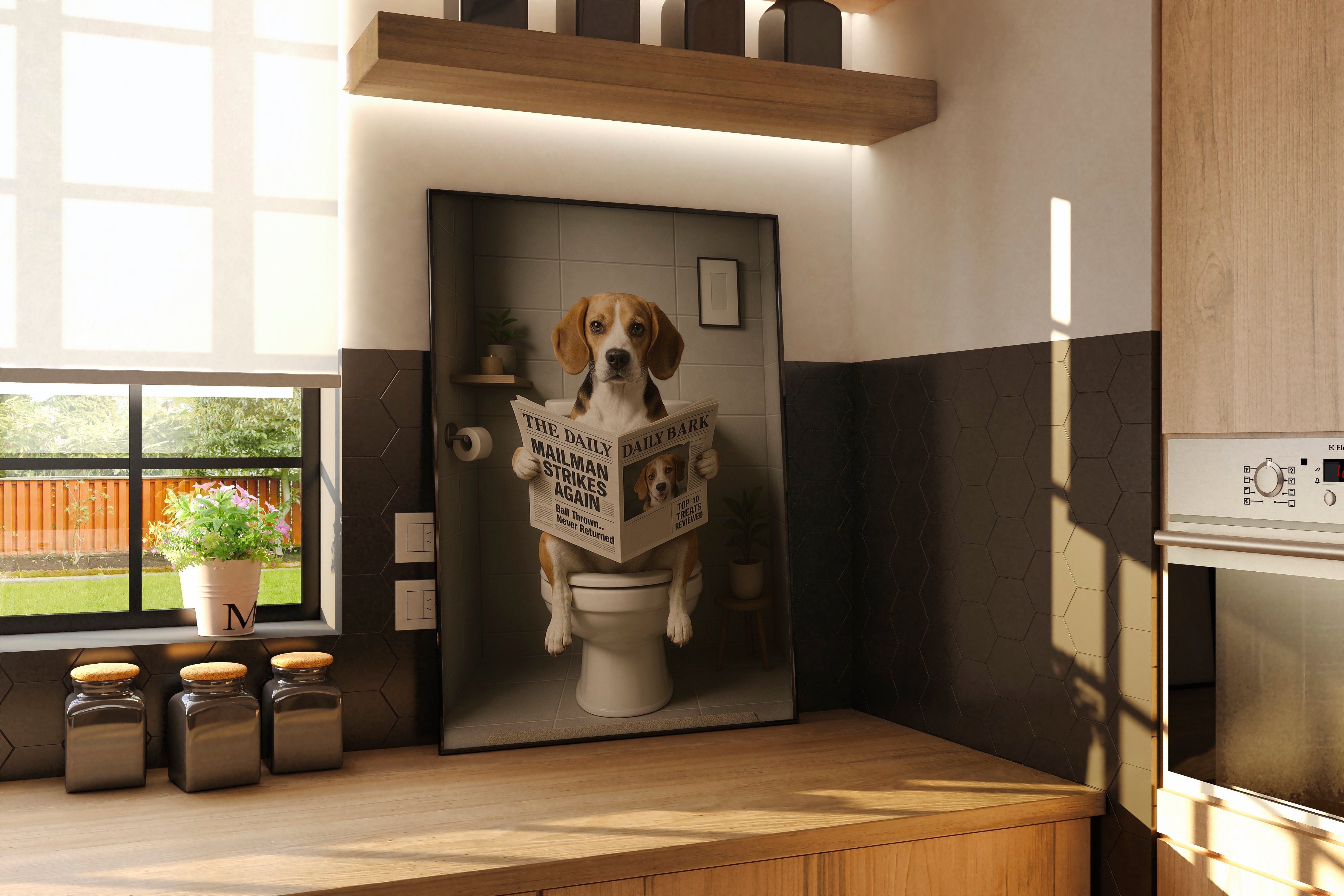 Beagle On The Toilet | Funny Dog Bathroom Wall Art Print