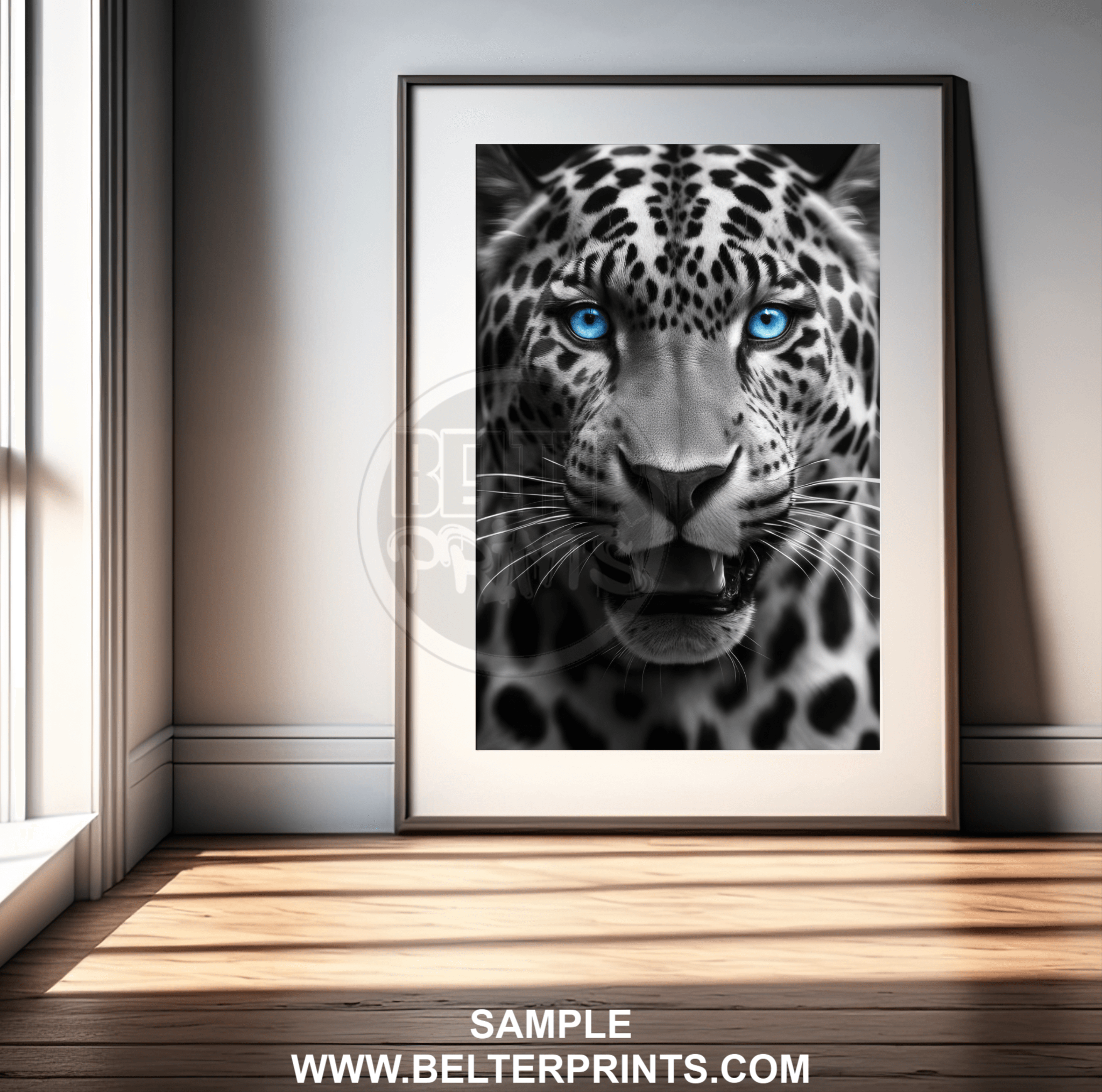 Blue-Eyed Leopard Wall Art – Fierce Jungle Cat Poster Print