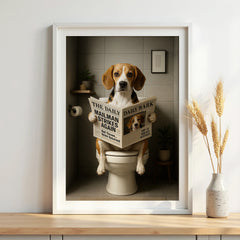Beagle On The Toilet | Funny Dog Bathroom Wall Art Print