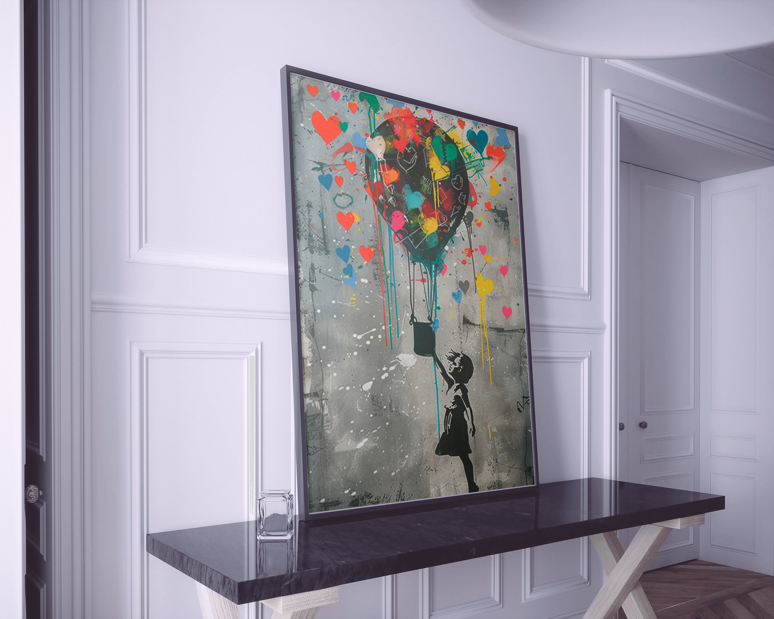 Banksy-Inspired Girl with Heart Balloon Wall Art | Colourful Urban Graffiti Print