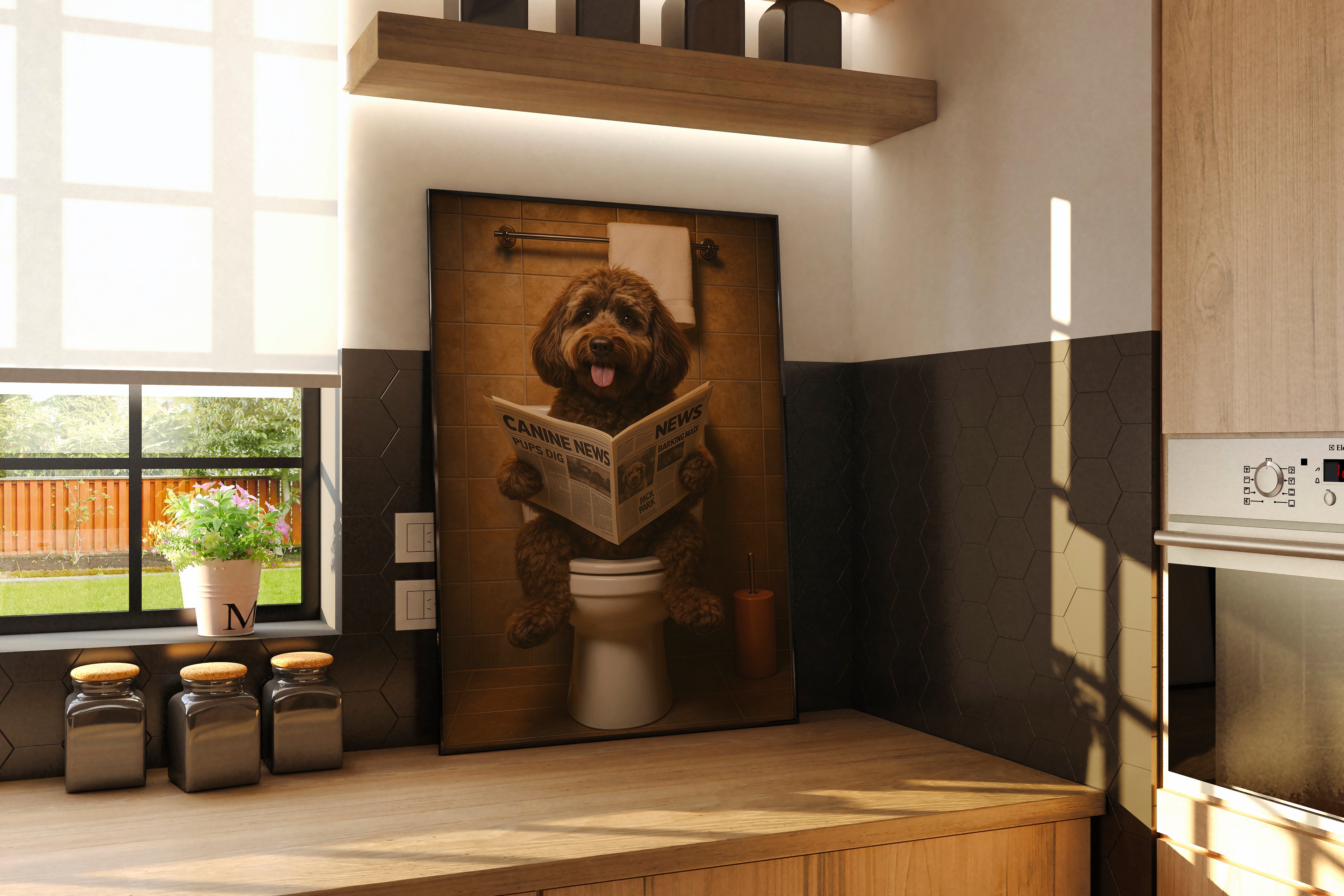 Labradoodle On The Toilet | Funny Dog Bathroom Wall Art Print