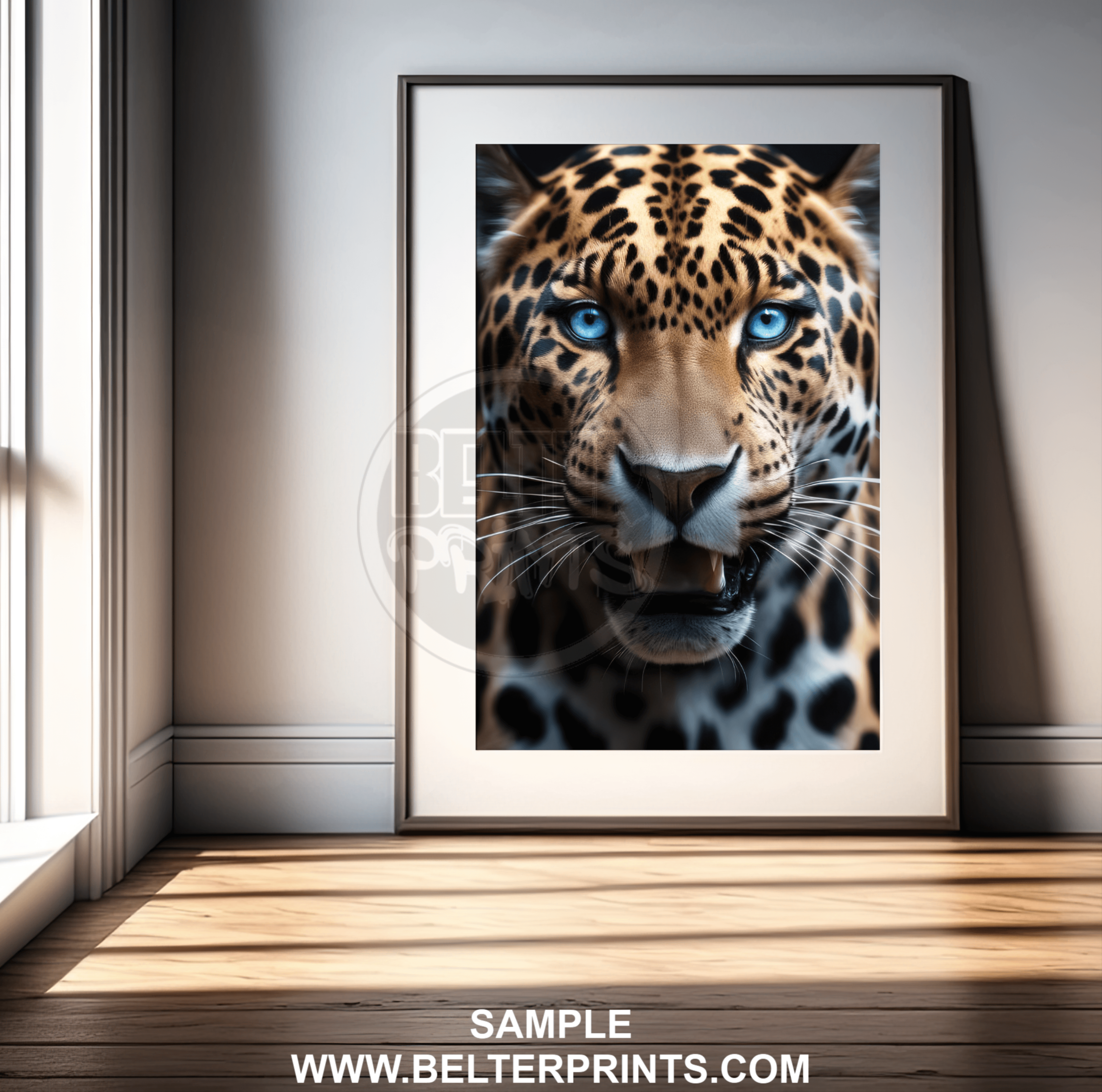 Blue-Eyed Leopard Wall Art – Fierce Jungle Cat Poster Print