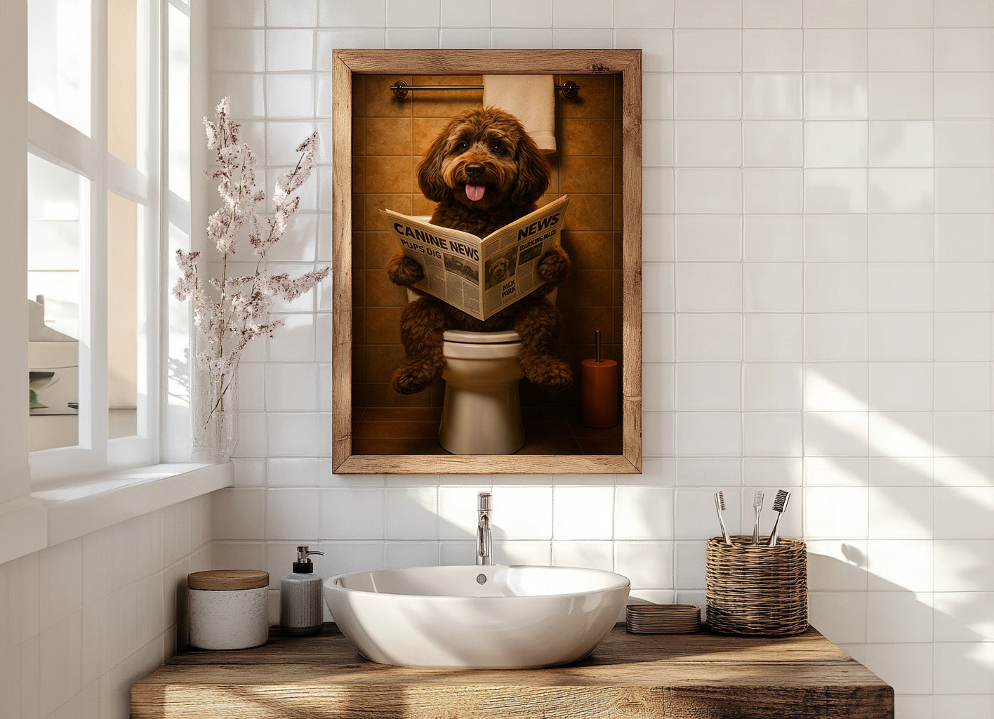 Labradoodle On The Toilet | Funny Dog Bathroom Wall Art Print