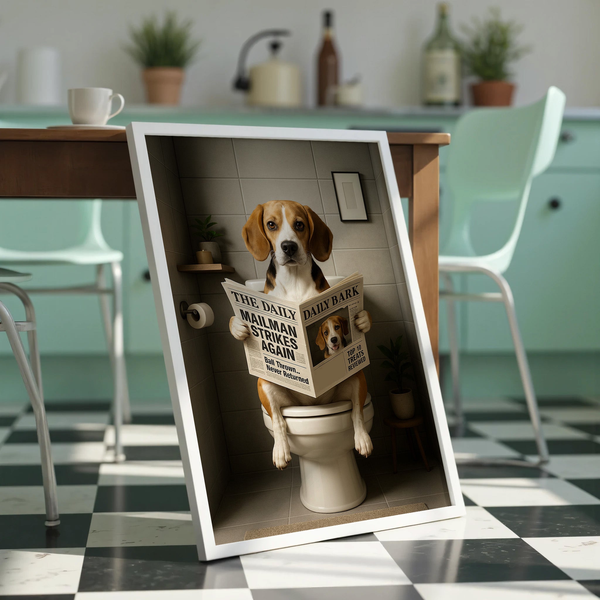 Beagle On The Toilet | Funny Dog Bathroom Wall Art Print