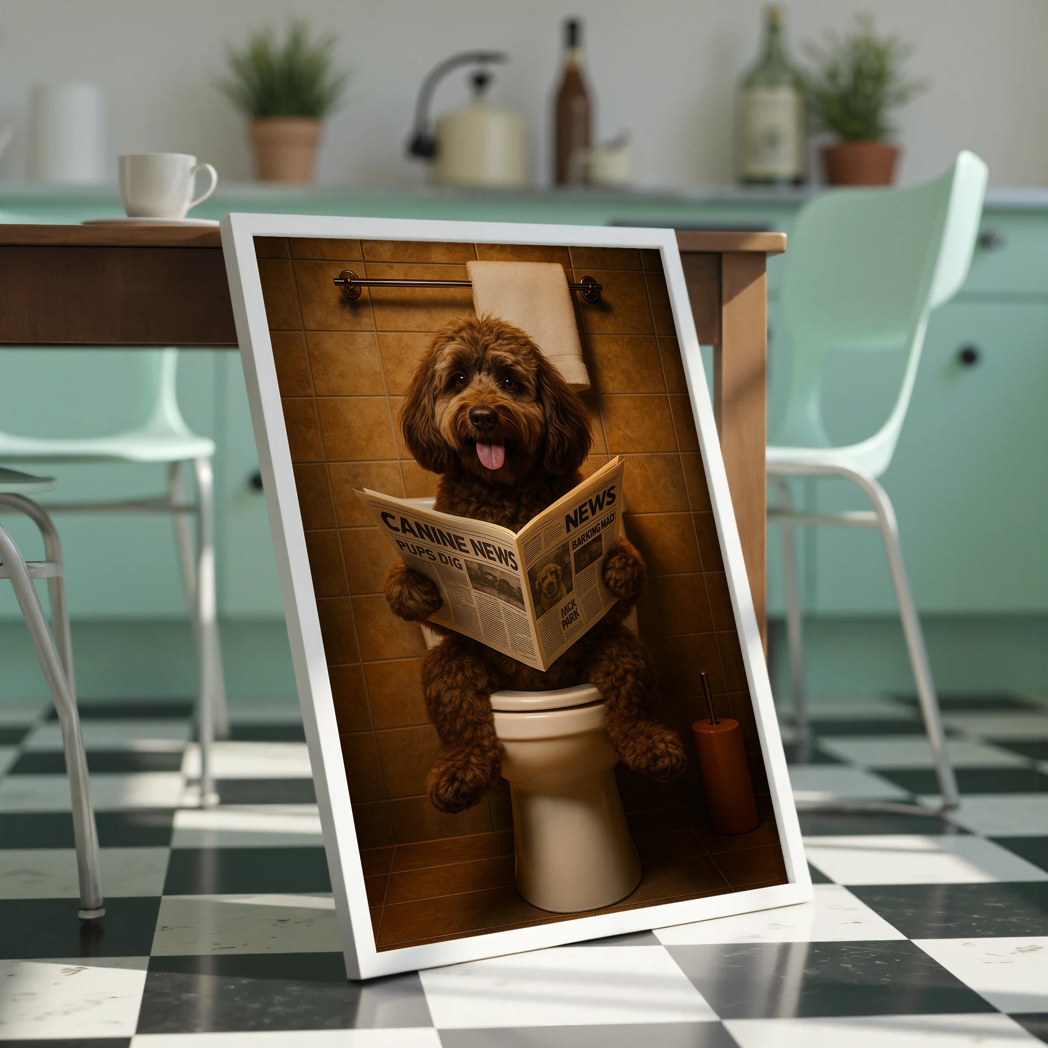 Labradoodle On The Toilet | Funny Dog Bathroom Wall Art Print