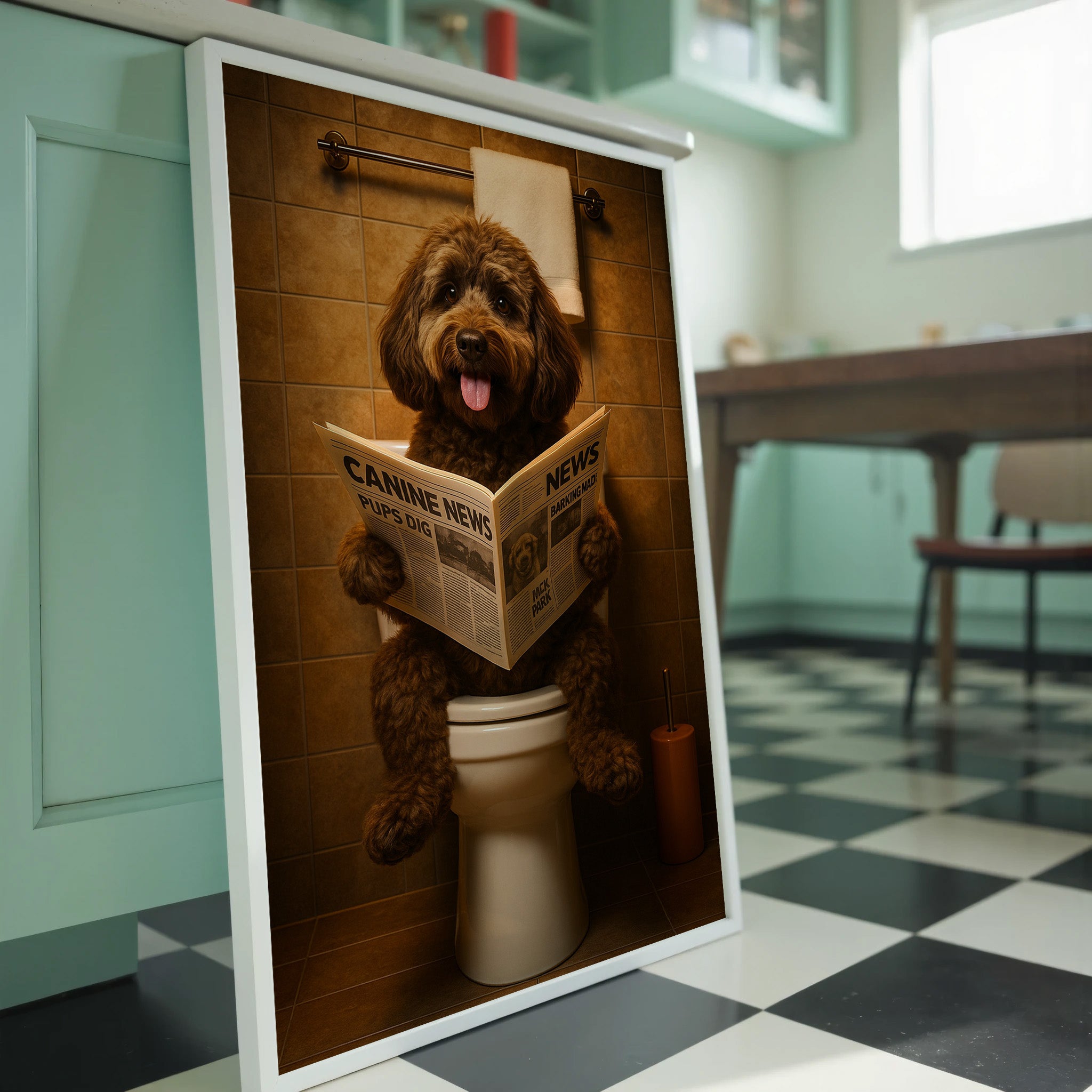 Labradoodle On The Toilet | Funny Dog Bathroom Wall Art Print