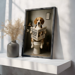 Beagle On The Toilet | Funny Dog Bathroom Wall Art Print