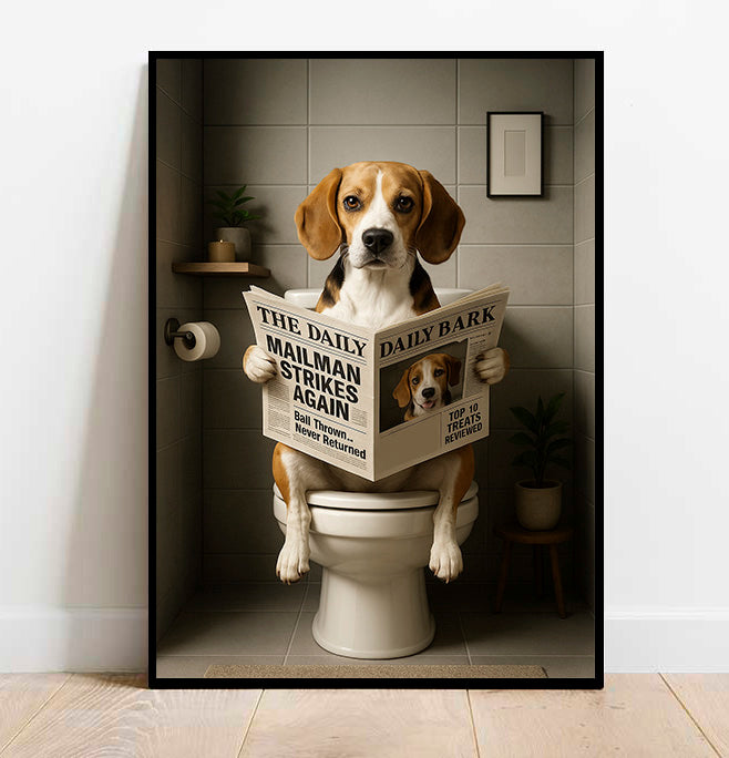 Beagle On The Toilet | Funny Dog Bathroom Wall Art Print