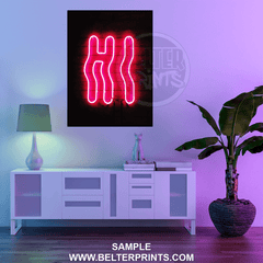 Hi Wall Art Print – Neon Style Typography in Pink and White