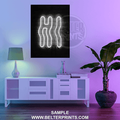 Hi Wall Art Print – Neon Style Typography in Pink and White