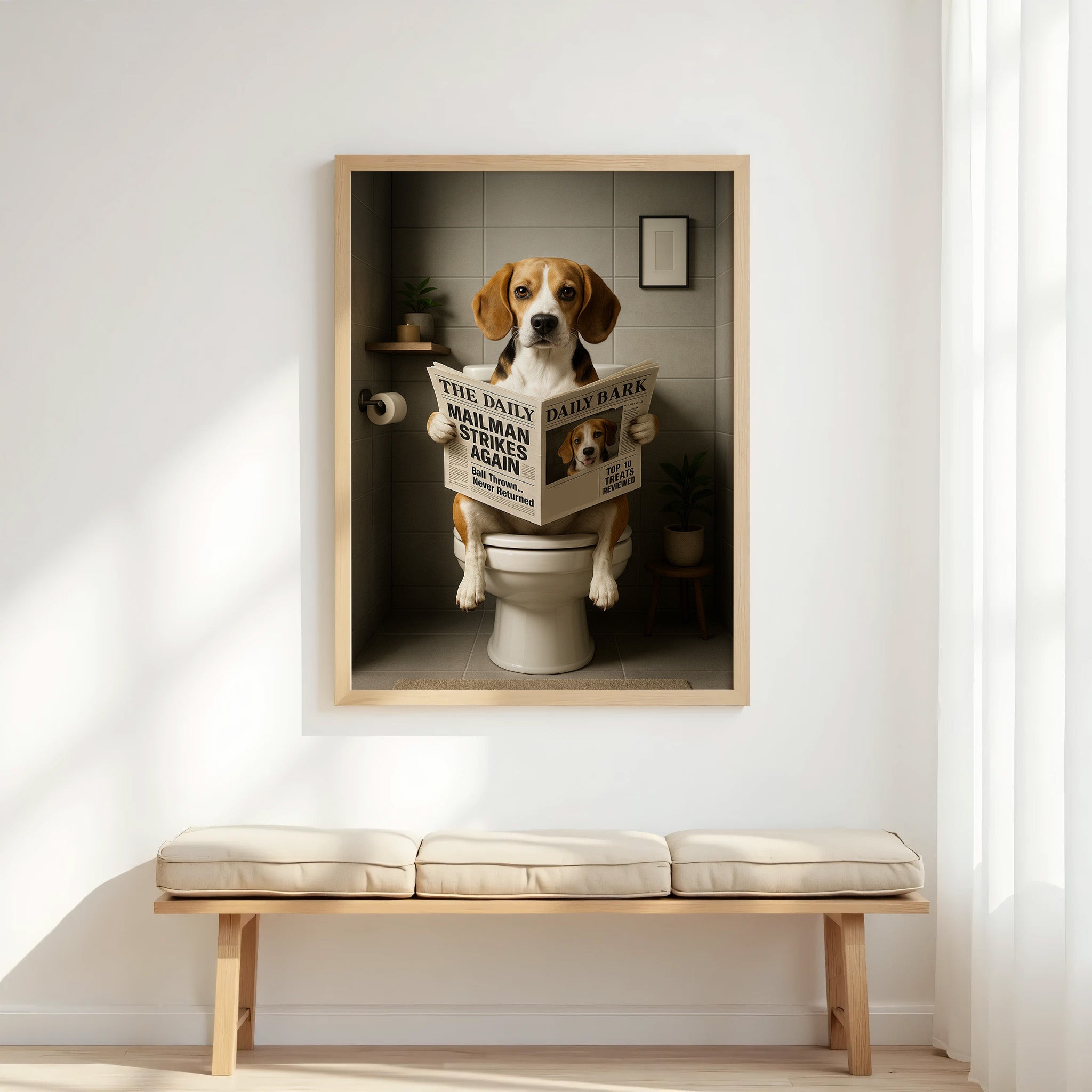 Beagle On The Toilet | Funny Dog Bathroom Wall Art Print