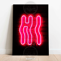 Hi Wall Art Print – Neon Style Typography in Pink and White