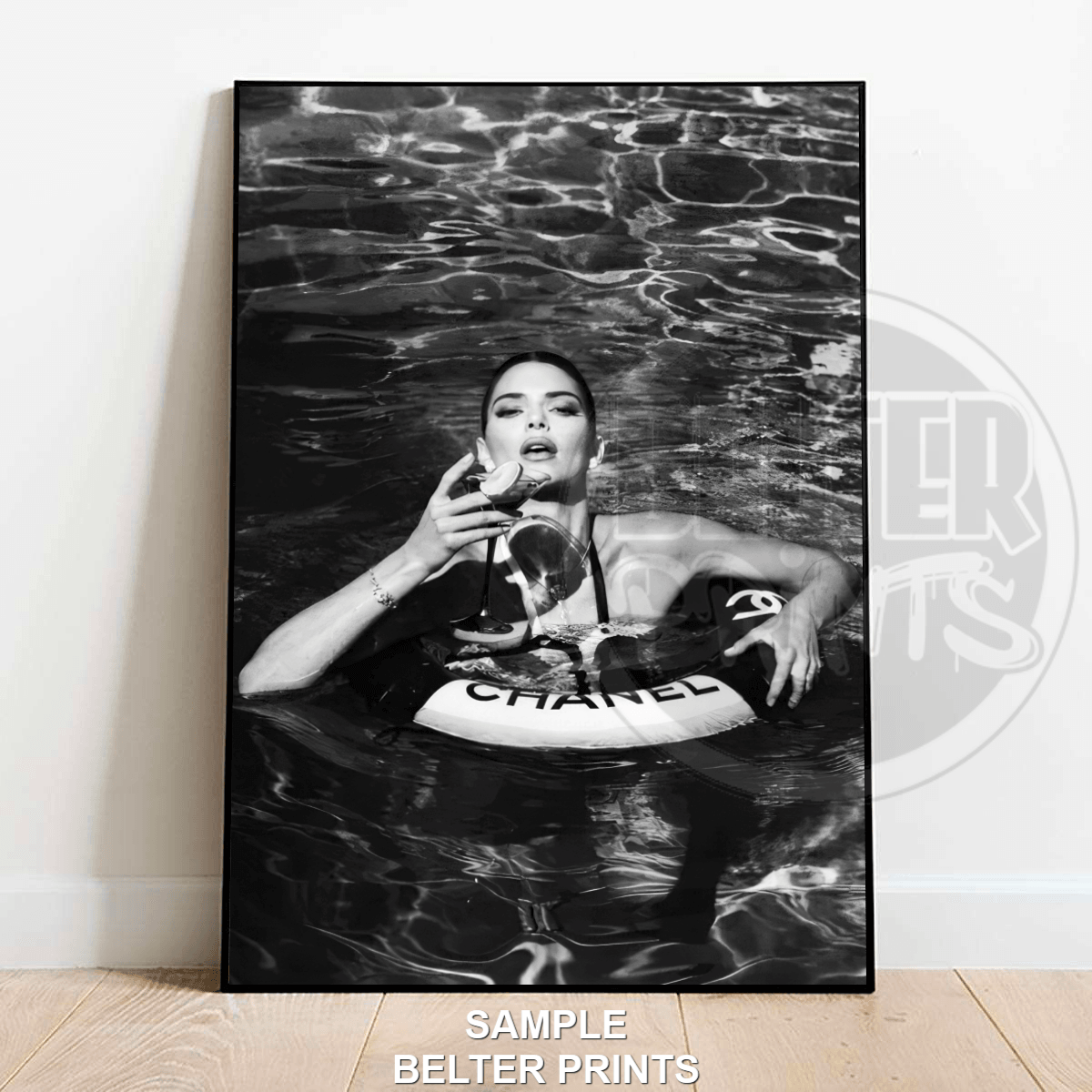 Kylie Jenner Chanel Pool Wall Art | Bold Black and White Fashion Glam Print