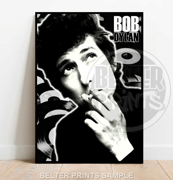 Bob Dylan smoking black-and-white portrait wall art