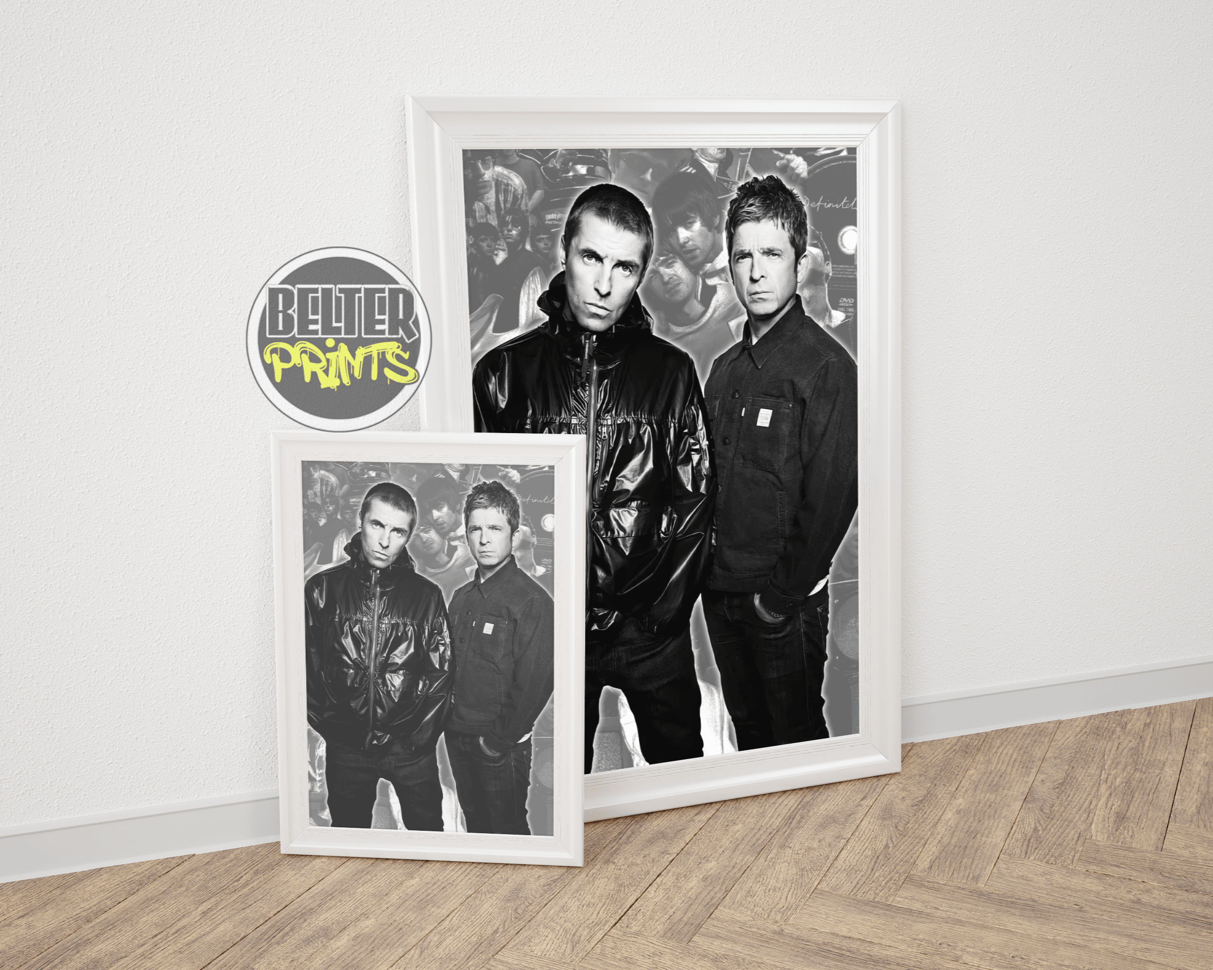 Britpop band decor, black and white Oasis artwork, 90s UK rock print