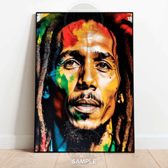 Close-up Bob Marley portrait, Colourful rasta art print