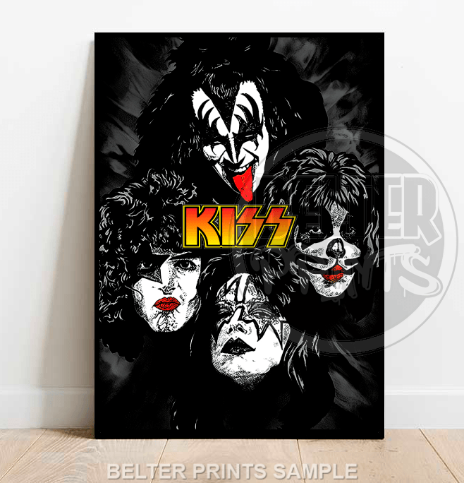 KISS wall art, glam rock band print, face paint music poster
