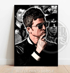 Noel Gallagher wall art, Oasis collage print, Britpop legend poster,