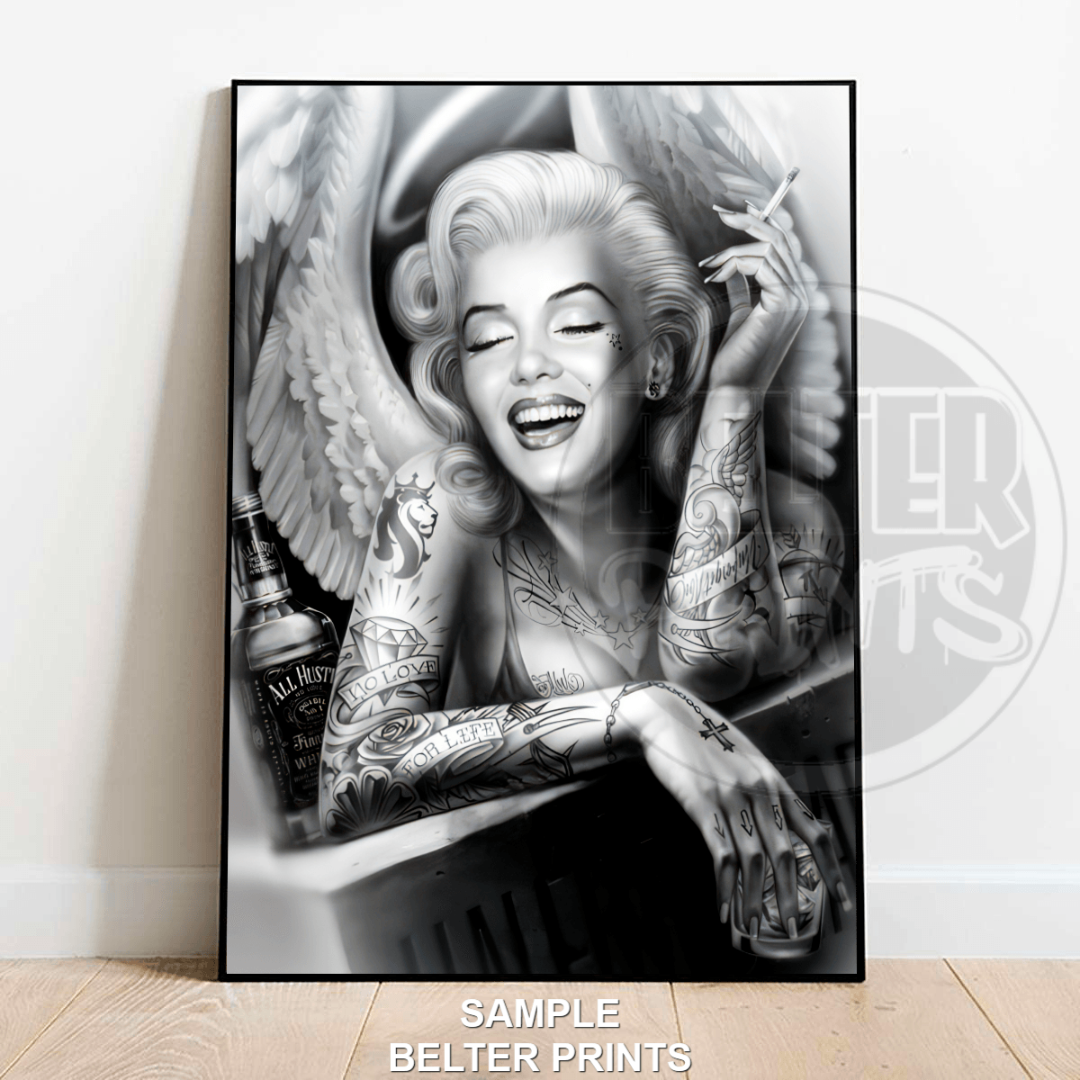 Tattooed Marilyn Monroe angel wall art