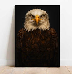 Framed artwork of a bald eagle on a black background