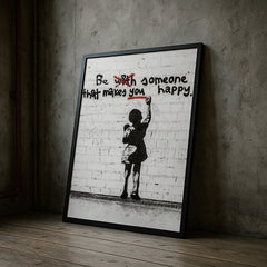 Framed artwork with a quote and a silhouette of a person against a brick wall.