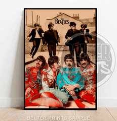 beatles wall art, sgt peppers poster, retro music art print