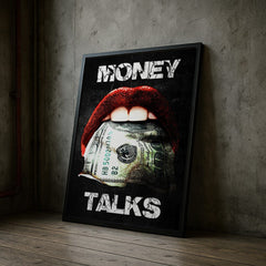 Edgy black white and red Money Talks statement artwork