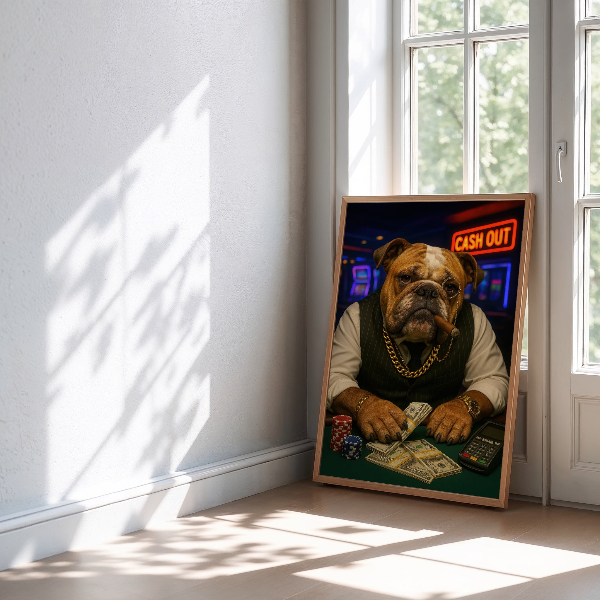 The Big Boss Bulldog – Funny Casino Dog Wall Art for Man Caves & Game Rooms