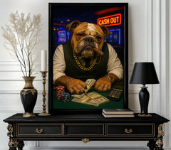 The Big Boss Bulldog – Funny Casino Dog Wall Art for Man Caves & Game Rooms
