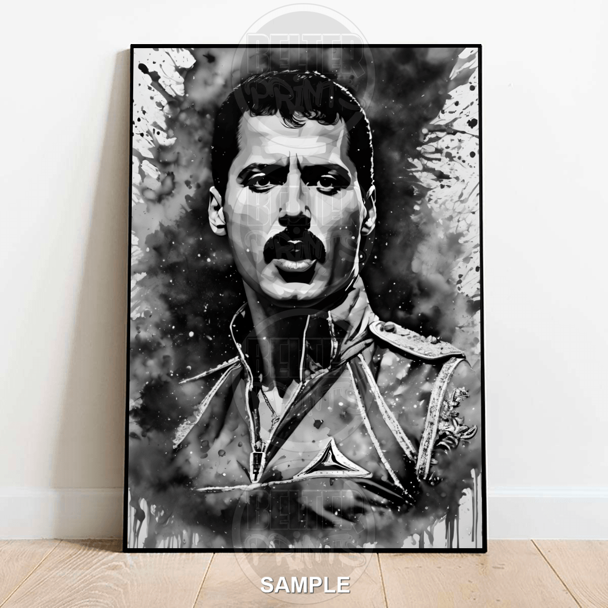freddie mercury wall art, queen band print, pop art legend, bw