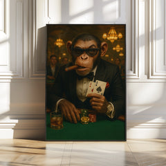 The High Roller Chimp – Luxury Funny Animal Poker Wall Art Print