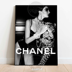 chanel fashion wall art, black white fashion poster, glam fashion decor