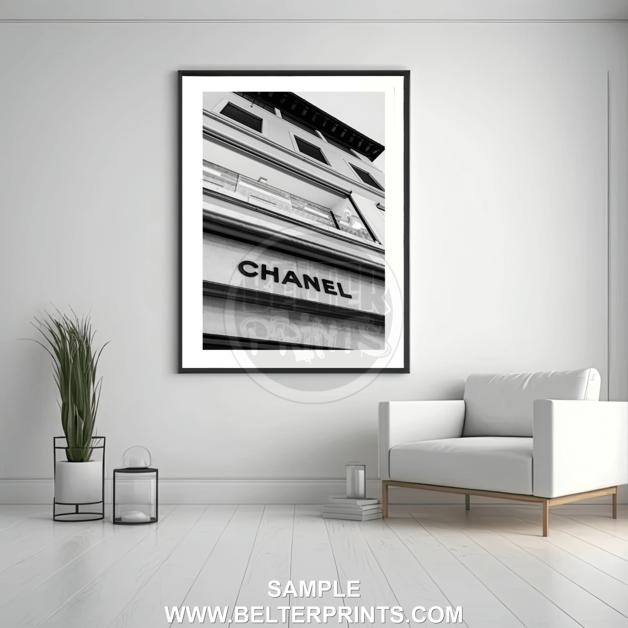 Chanel Storefront Wall Art | Parisian Chic Black & White Print - Print
