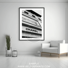 Chanel Storefront Wall Art | Parisian Chic Black & White Print - Print