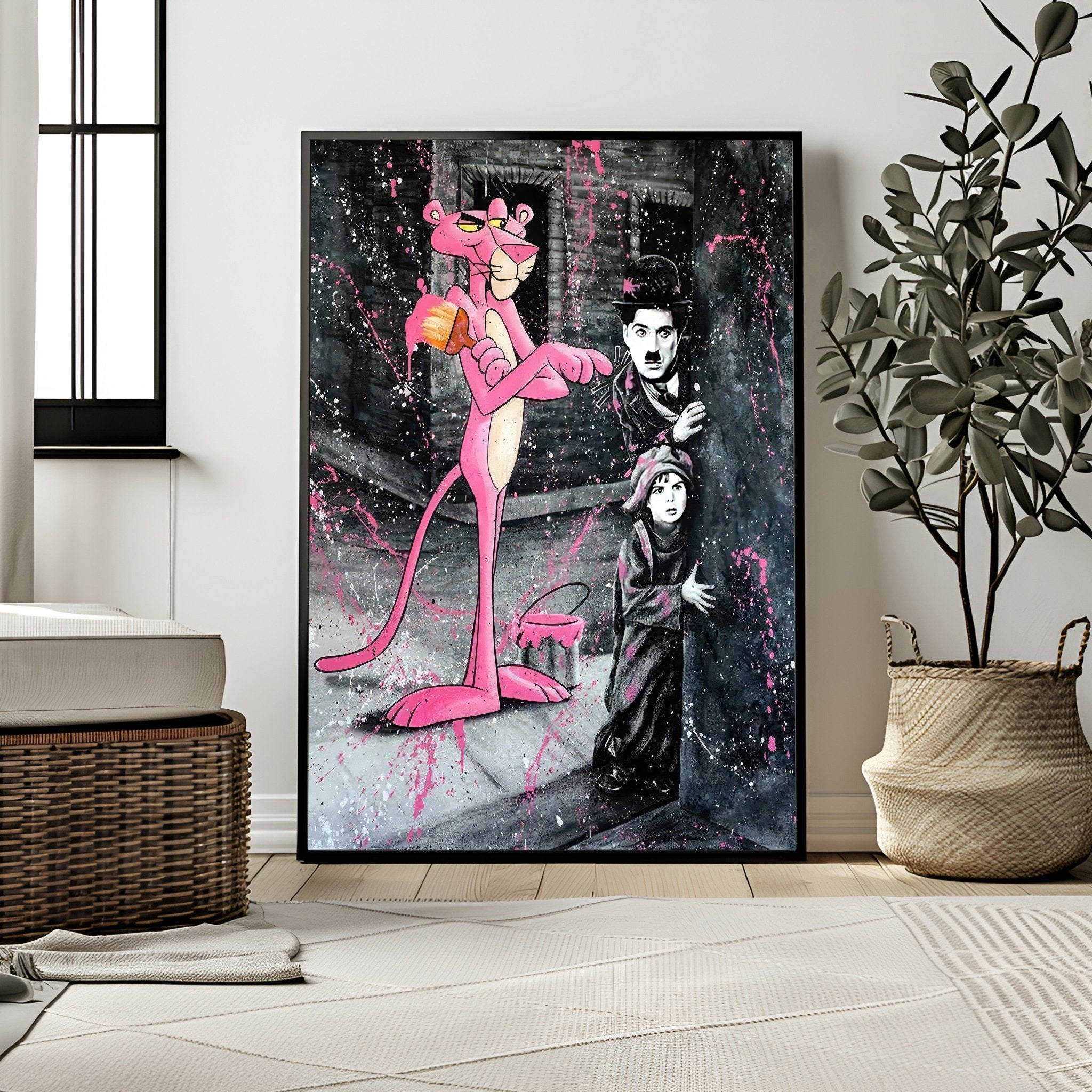 Charlie Chaplin Graffiti | Pink Panther Urban Art Print - Print
